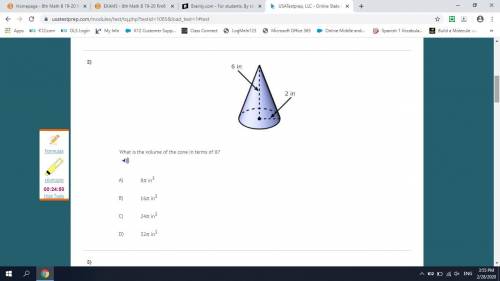 i need this asap plz!!! right answer will get 100pts.! What is the volume of the cone in terms of π?