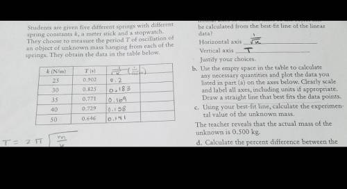 How would you answer c? I'm confused on the units as well.