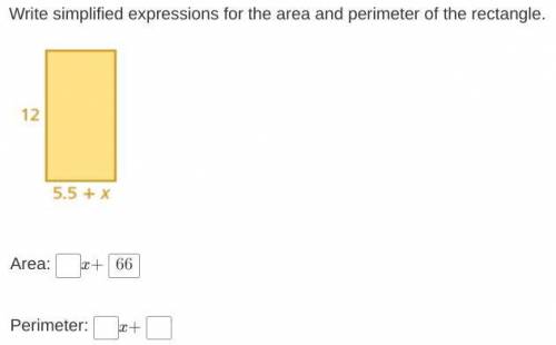 Write simplified expressions for the area and perimeter of the rectangle.