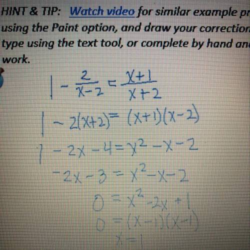 HURRY!! explain the error in this simplification.  show your work as you correct the error.