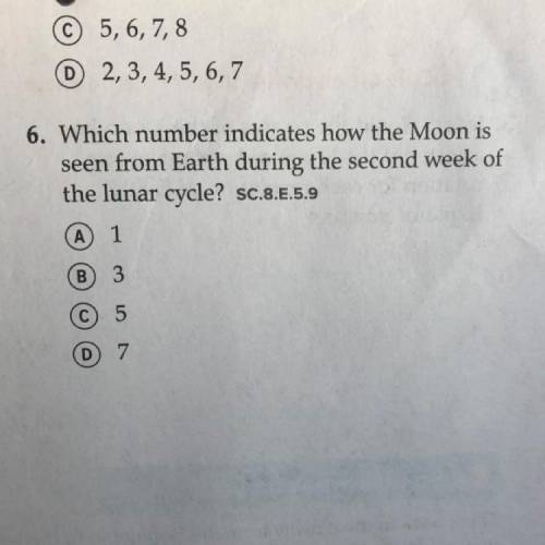 Which number indicates how the moon is seen from earth during the second week of the lunar cycle? pl