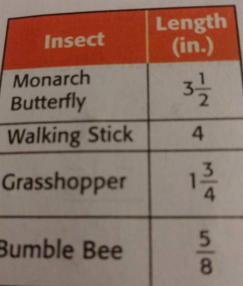 Is the difference in length between a monarch butterfly and a bumblebee greater or less than the dif