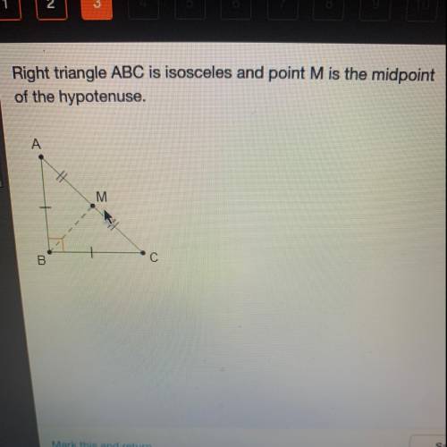 What is true about triangle AMB? It is congruent to triangle ABC. It is an obtuse triangle. It is an