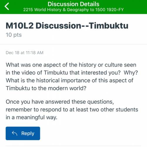 What was one aspect of the history or culture seen in the video of Timbuktu that interested you? Why