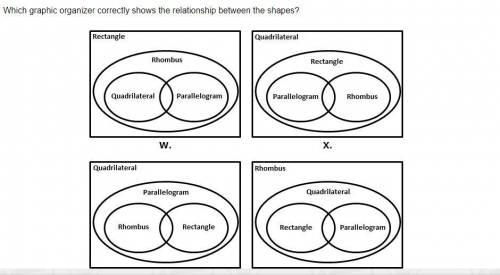 Which graphic organizer correctly shows the relationship between the shapes?