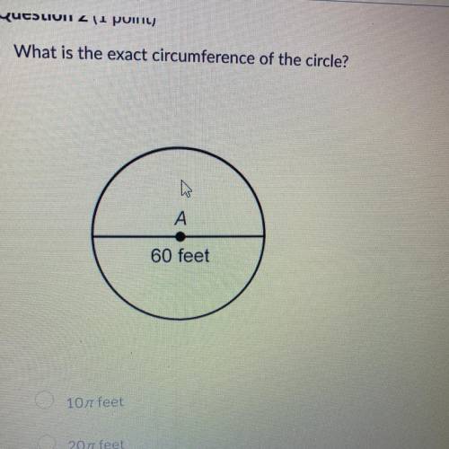 What is the exact circumference of the circle? A. 10 feet B. 20 feet  C. 40 feet  D. 60 feet