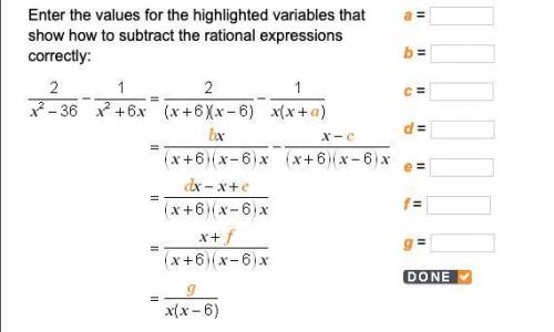 Enter the values for the highlighted variables that show how to subtract the rational expressions co
