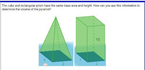The cube and rectangular prism have the same base area and height. how can you use this information