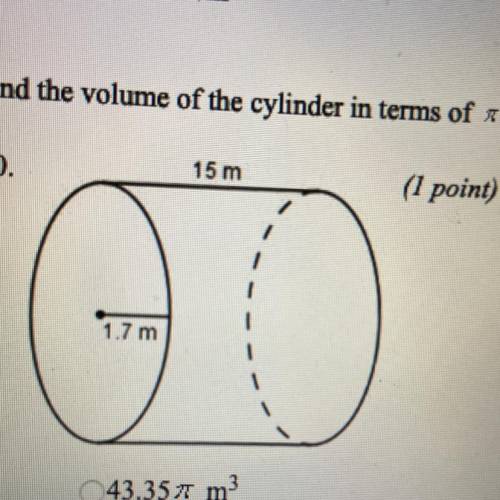 Find the volume of the cylinder in terms of . The diagrams are not drawn to scale. 43.35pi m cubed 5