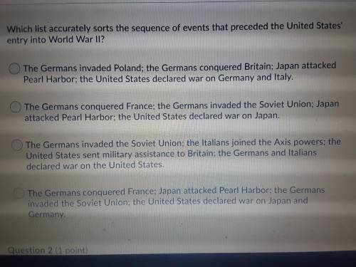 Which list accurately sorts the sequence of events that preceded the united states entry into world