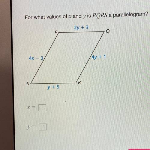 Find values of x and y