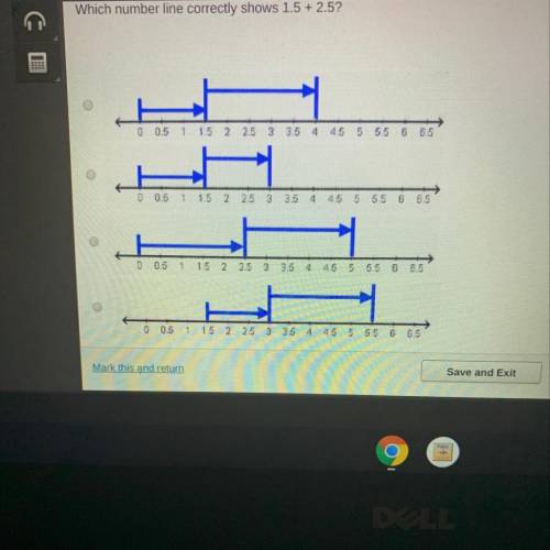 Which number line correctly shows 1.5 + 2.5?