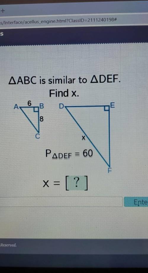 AABC is similar to ADEF.Find x.Pader = 60x = [?]please help!!