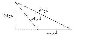 Find the area of the triangle. 1,350 yd2 2,425 yd2 1,431 yd2 1,325 yd2