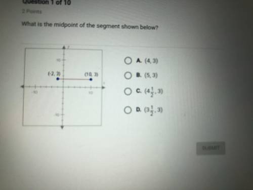 What is the midpoint of the segment (-2,3) and (10,3)
