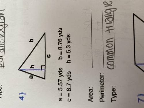 Calculate the area and perimeter for this common triangle.