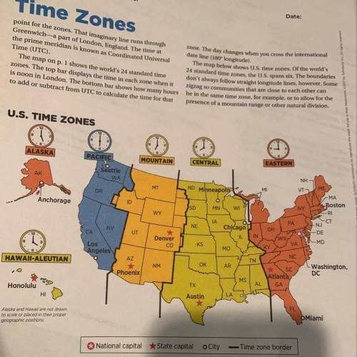 Base on this map 1.) Mexico City is in the same time zone as which labeled city in the U.S. ? 2.) Th