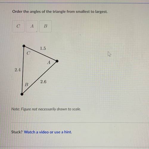 Order the angles of a triangle from smallest to largest