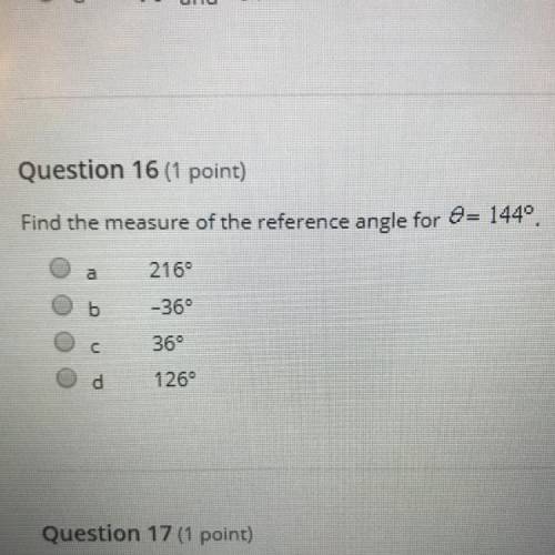 Find the measure of the reference angle for &= 144 degrees