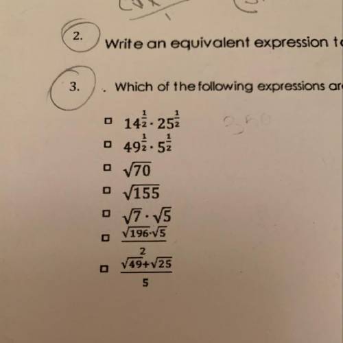 Which expressions are equivalent to 7√5 from those options