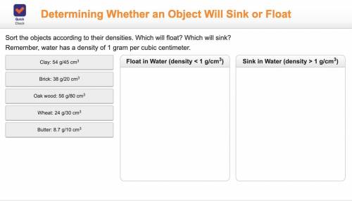 Which will float? Which will sink? Remember water has a density of 1 gram per cubic centimeter.