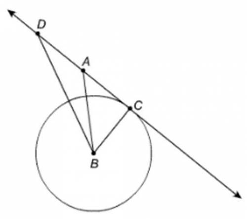 Line DA is tangent to circle B. What is the measure of angle ACB? A. 50 degrees B. 180 degrees C. 90