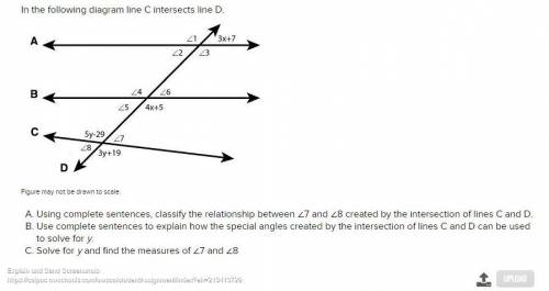 In the following diagram line C intersects line D. Figure may not be drawn to scale. Using complete