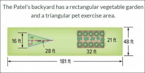 1. Pet exercise Area (triangle): 2.Vegetable Garden Area (small rectangle): 3.TOTAL Backyard Area (l