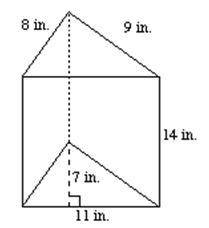 Find the surface area of the triangular prism. please help!