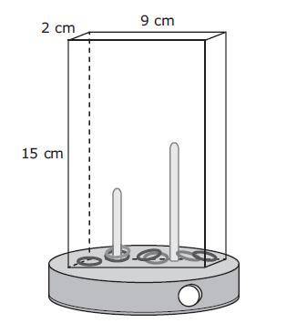 A ringtoss toy is composed of a rectangular prism on top of a cylinder. The rectangular prism is com