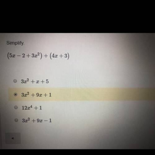Simplify. (5x-2+3x^2)+(4x+3) Thank you:)