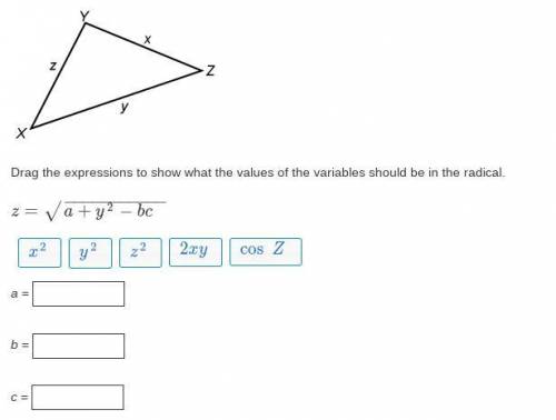 Use the Law of Cosines to write an expression equivalent to z.