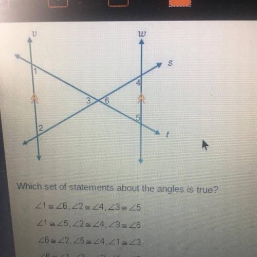 Which set of statements about the angles is true? 21= 26,22= 24,2325 21= 25,224 24.23= 26 26= 22.25=