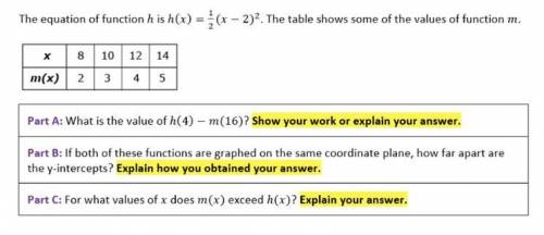 I would really appreciate the help! The equation of function h is h(x) = 1/2(x-2)^2. The table shows