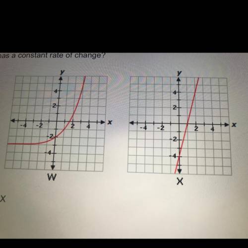Which of the following graphs has a constant rate of change a. both graph w and graph x b. graph x o