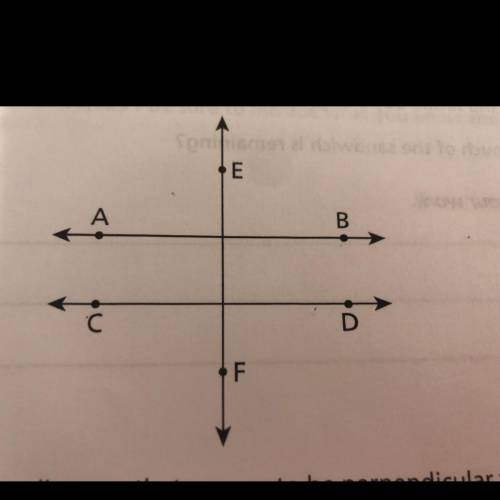 The diagram below shows line AB, line CD, and line EF. Identify two lines on the diagram that appear