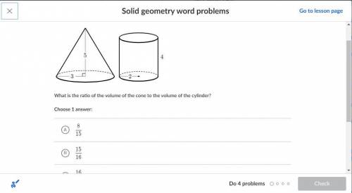 What is the ratio of the volume of the cone to the volume of the cylinder?
