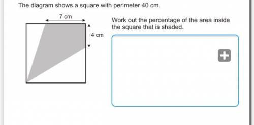 The diagram shows are square with perimeter 40cm Work out the percentage of the area inside the squa