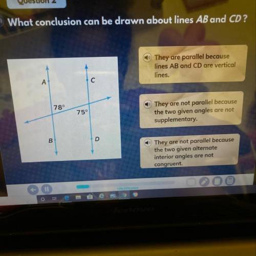 What conclusion can be drawn about lines AB and CD? They are parallel because lines AB and CD are ve