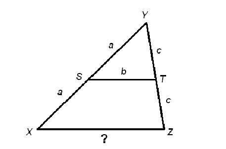 Segment ST is a midsegment of triangle XYZ. What is the length of segment XZ? A. 2a B. 2b C. 2c D. b
