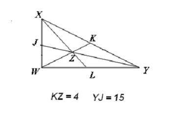 Segments WK, XL, and YJ are medians of triangle WXY. What is the length of segment ZY? A. 4 B. 5 C.