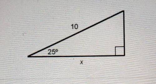 What is the length x of the side of the triangle below? (Hint: use the cosine function.) A. 9.1 B. 9