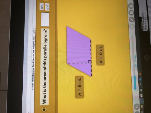 What is the area of this parallelogram height is 5 base is 6