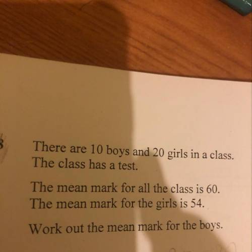 There are 10 boys and 20 girls in a class. The class has a test. The mean mark for all the class is