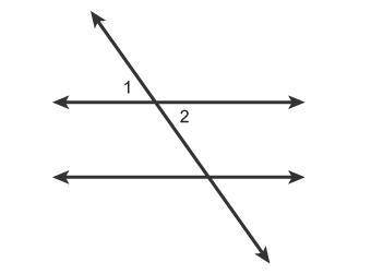 Which relationship describes angles 1 and 2? adjacent angles vertical angles supplementary angles co