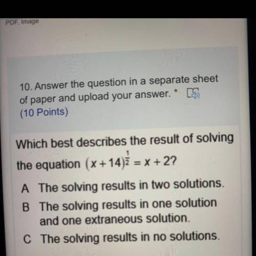 Which best describe the result of solving the equations (x+14)1/2 =x+2?