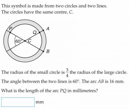 (Photo with the question is attached) Answer is the length of the arc PQ in millimetres.