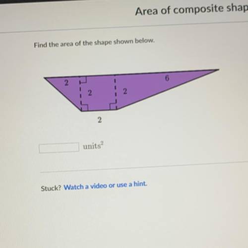 Area of composite shapes Find the area of the shape shown below.