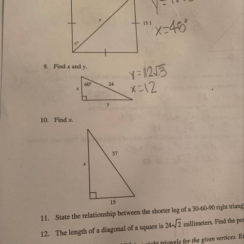 Number 10 find x  I don’t know how to find the answers