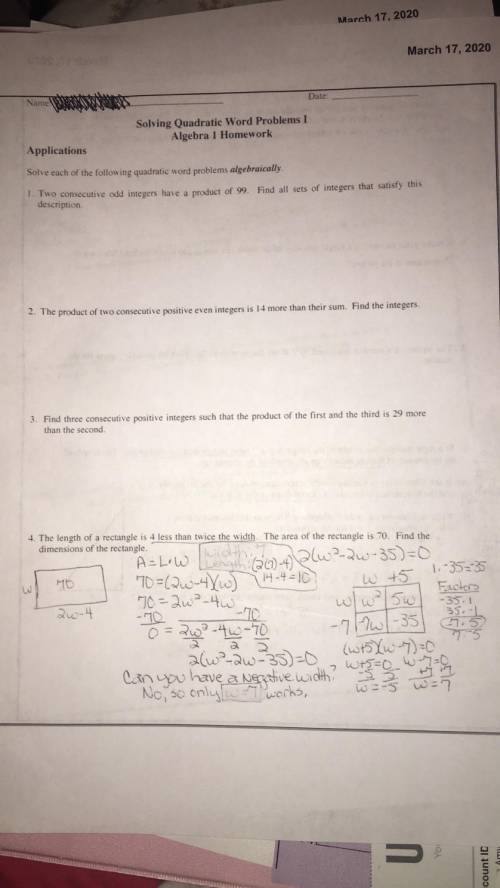 I need help ASAP!! Quadratic Word Problems worksheet